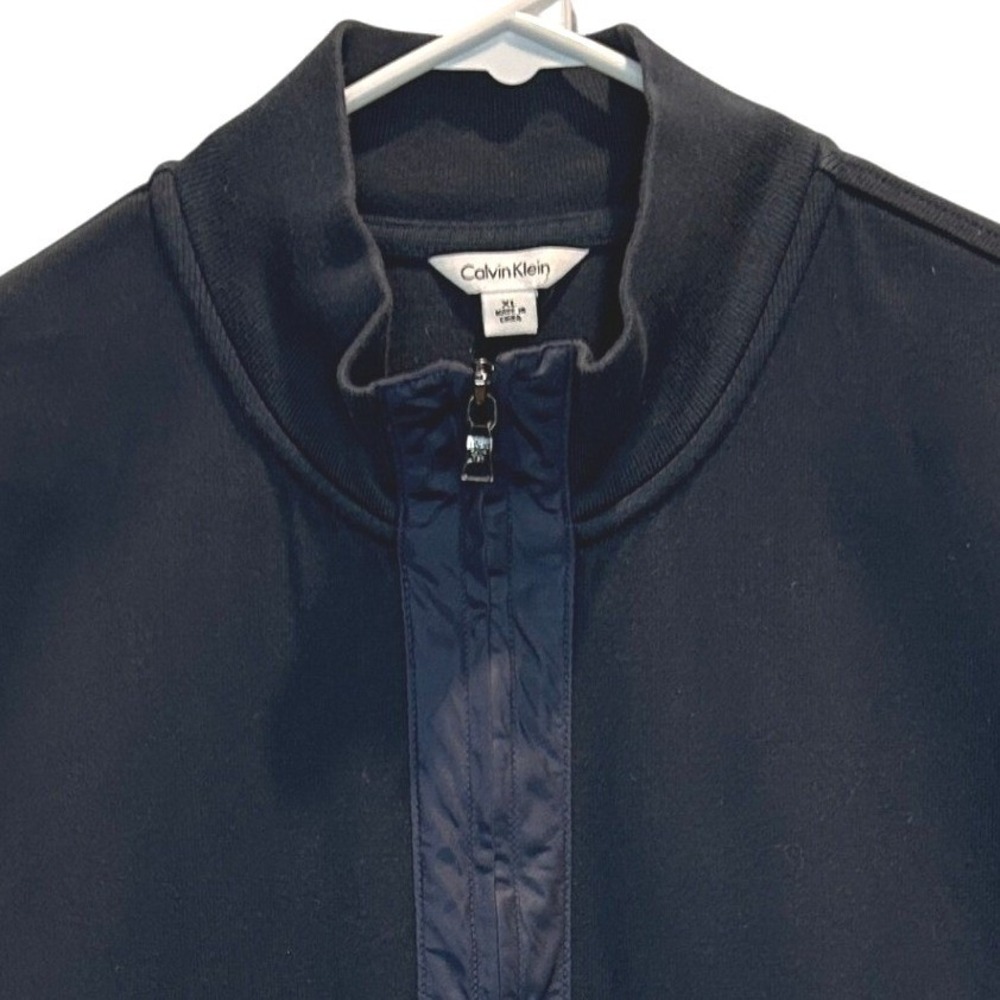 Calvin Klein Full Zip Vest Large Mens Navy Blue Mock Neck Sleeveless Jacket